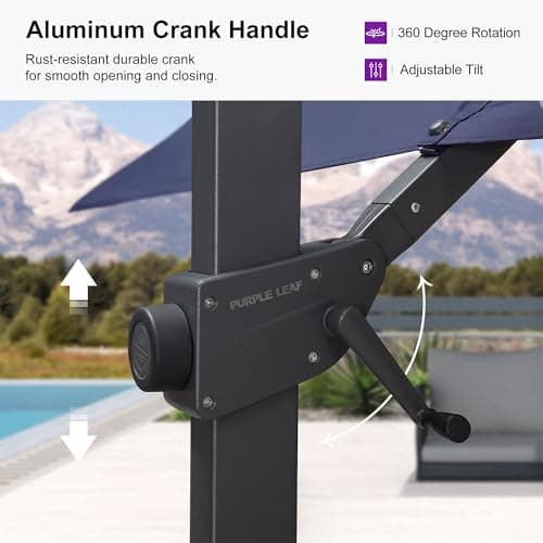 PURPLE LEAF 9' × 9' Patio Cantilever Umbrella Outdoor Square Adjustable Offset Umbrellas with 360-degree Rotation and 8 Heavy Duty Metal Ribs for Garden Deck Pool Navy Blue - Thumbnail 2
