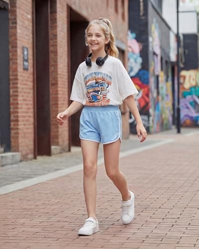 Stelle Girls Athletic Shorts with Pockets Quick Dry Running Shorts Gymnastics Basketball Short for Teen Kids Sky Blue XXL - Thumbnail 2