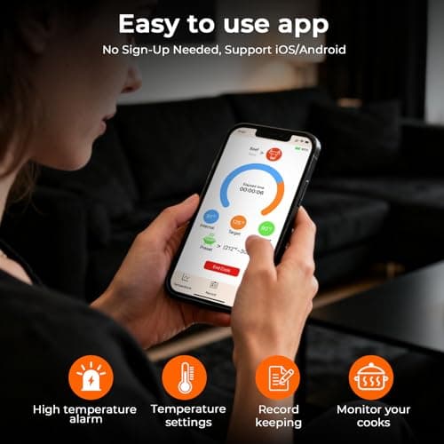 BlueSwan Wireless Meat Thermometer Digital, Food Thermometer Bluetooth 820 ft Range with APP for Grill Smoker Oven, Magnetic Design for BBQ Cooking, Gifts for Men, Camping Kitchen Essentials - Thumbnail 3
