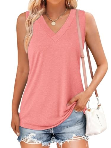 GKBK Tank Tops for Women Loose Fit Sleeveless Tops Tunic Tops Flowy Tank Shirt V Neck T Shirts Casual Summer Spring Beach Vacation Outfits Coral XL - Thumbnail 2