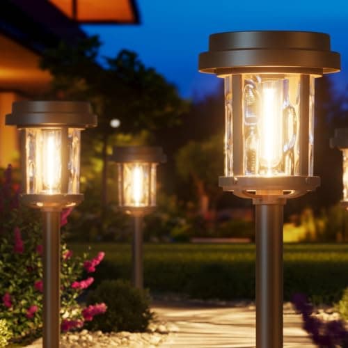 XMCOSY+ Solar Pathway Lights, Outdoor Pathway 4 Pack Solar Powered Lights - Image 1