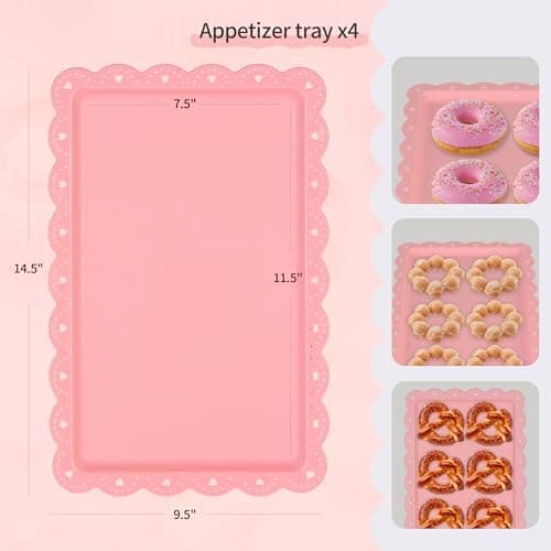 Pack of 11 NWK Cake Stand Set, with 3 x Two-Tier and 3 x Three-Tier Cupcake Stands, 4 x Appetizer Trays, 1 x Tablecloth for Birthday Bridal Baby Shower Party (Pink) - Thumbnail 5