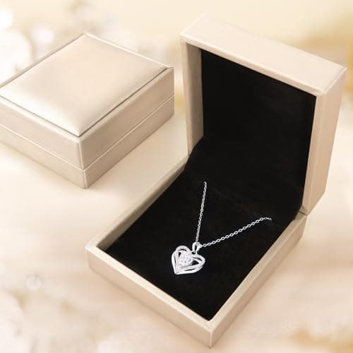 JACUPO 1CT Double Heart Moissanite Necklace for Women D Color VVS1 S925 Sterling Silver 18K White Gold Plated Jewelry for Mother Love Friend Mother’s Day Birthday Gift for Her 18inch (for Lover) - Thumbnail 5