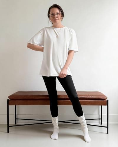 Stelle White T Shirts Women Oversized Crew Neck Short Sleeve Summer Tops Basic Tee Shirt Loose Fit Non See Through Small - Thumbnail 6