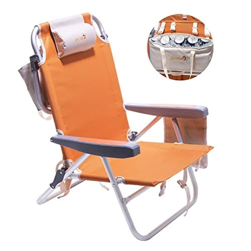 SUNNYFEEL Low Beach Chair, 5-Position Lay Flat Reclining, Backpack Portable Folding Chair with Cooler Bag & Cup Holder, Heavy Duty 350 LBS, Compact for Beach, Camping, Travel - Image 1