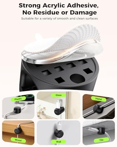 Rocoren 9 Pack Cable Clips [Upgraded], Magnetic 360° Rotatable Cord Holder, Adhesive Cable Management Organizer, Wire Keeper for Nightstand Desk Car Home Office Accessories - Thumbnail 6