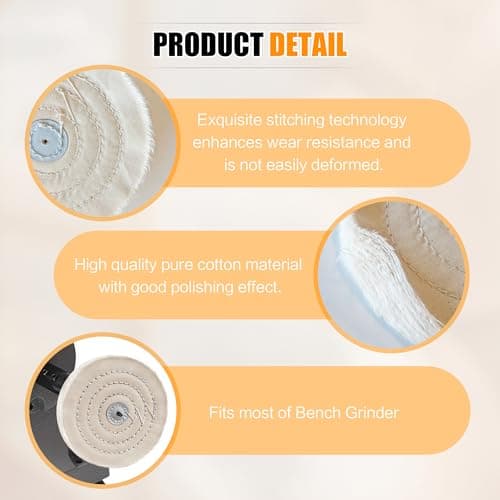 6pcs Buffing Wheel Kit Includes 4pcs 6 Inch Polishing Pads and 2pcs Polishing Compounds, for Bench Grinder for Jewelry, Metal, Wood, Jade, Stainless Steel, Glass, Plastic, Stone Polish - Thumbnail 2