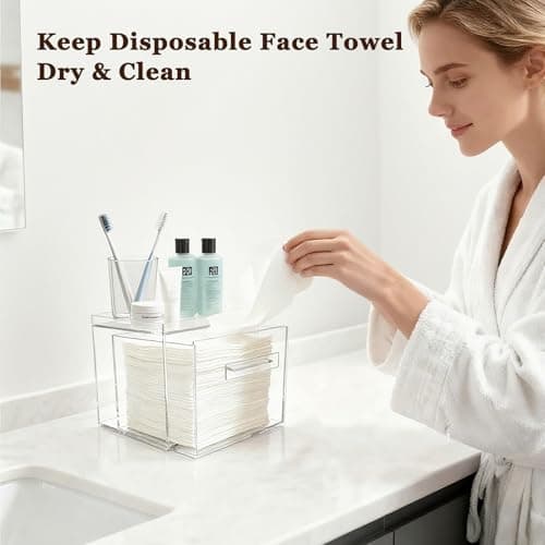 ShinyDew Disposable Facial Towel Holder, Acrylic Container Compatible with Clean Skin Club Towel XL, Clear Storage Box for Bathroom and Vanity Countertop - Thumbnail 2