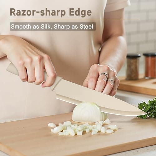 Plys Knife Set for Kitchen with Covers 14-Piece: Colorful Ceramic Coating Stainless Steel Chef Knives set for Cooking, Cutting&Chopping, Sharp Blades, Rustproof, Dishwasher Safe - Thumbnail 3