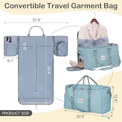 WOOMADA Travel Garment Bag, Convertible Garment Duffle with Shoe Bag and Hanging Dress Compartment for Women, Carry-On Luggage for Business and Leisure Trips(Turquoise) - Thumbnail 2