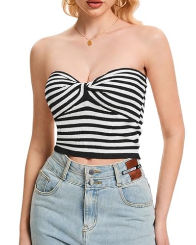 Molirex Bandeau Tops for Women Striped Tube Top Twist Knot Off Shoulder Summer Sweater Strapless Sleeveless Crop Outfits Large - Image 1