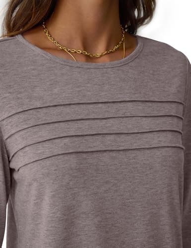 NORACORA Long Sleeve Shirts for Women Spring Fall Fashion Tops 2025 Dressy Casual Blouses Trendy Pleated Tunic Outfits Loose Fit Tee Tshirts Gray Purple XXL - Thumbnail 6