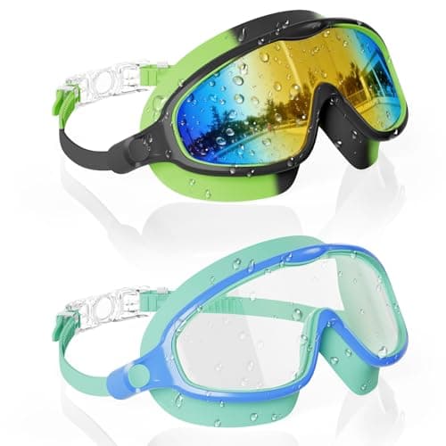 Aegend Swim Goggles 2PCS Wider Vision Swimming Goggles for Kids 3-14 (Black Green & Green) - Image 1