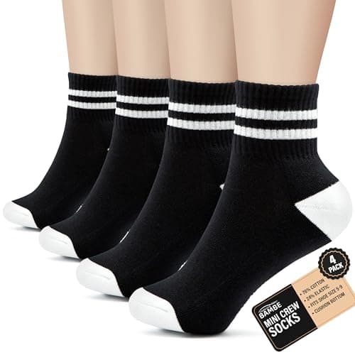 Forever Bambe Retro Mini Crew Socks for Women, Soft Terrycloth Cushioned Bottom Striped Socks, Athletic Quarter Calf Gym Socks (4-Pack) half calf socks women - Image 1