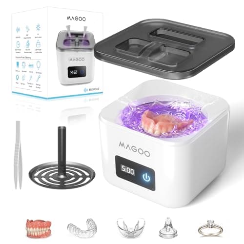 Ultrasonic Retainer Cleaner Machine, Denture Cleaner for Aligners Night Guards Braces Mouth Guards Toothbrush Heads，All-in-One Dental & Jewelry Cleaner, 45kHz 200ML, Dual Modes - Image 1