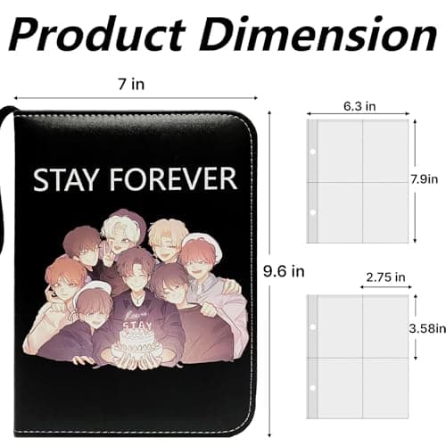 KEFEIKJ Cute Trading Photocard Binder, STAY Photo Album Cartoon Card Holder Book Storage 400 Cards with Sleeves for Lomo Cards Gift - Boys & Girls, idol Photo Protect (Black, 4 Pockets) - Thumbnail 2