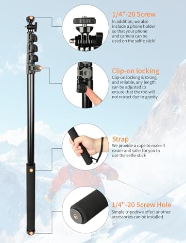 118" Invisible Selfie Stick for Insta360 X5 X4 X3, 3M/9.8ft Extended Long Pole with Wireless Remote & Tripod, Compatible with GoPro, DJI OSMO,Phone,Action Camera - Thumbnail 4