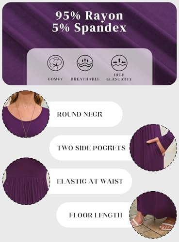 DEARCASE Women Dress Purple Small Crewneck Long Sleeves Maxi Wedding Guest A-line Plain Casual Empire Waist Flowy Party Vintage Spring Fall Winter Floor Dresses with Pocket - Thumbnail 6