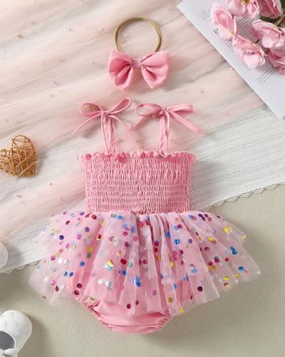 ChuYuKu Baby Girl First Birthday Outfit Sleeveless Tulle Princess Dress 1st Birthday Gift Party Wedding Clothes - Thumbnail 4