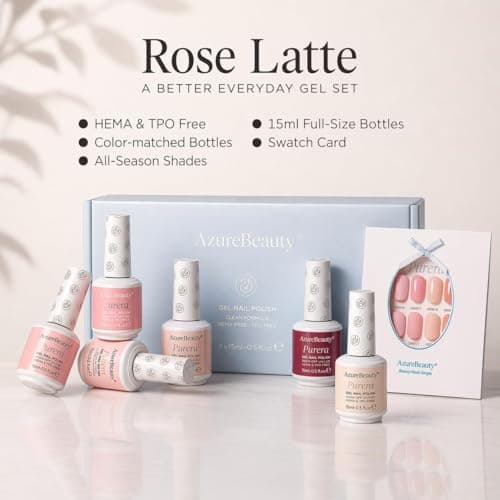 AZUREBEAUTY 6 Colors 15ml HEMA Free Purera Gel Nail Polish Set, Same Color Bottles, Soak Off UV LED Gel Polish Kit Nail Art for DIY at Home Manicure Salon Gifts, Nude Pink Beige Burgundy Red - Thumbnail 2
