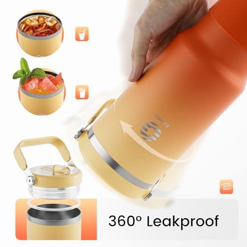 Fjbottle Insulated Stainless Steel Coffee Tumbler with Flip Straw, 40 Oz Hot Coffee Cup Travel Mug, Ice Cube Water Flask Leak Resistant Lightweight for Traveling & Home, Casual, Orange - Thumbnail 4