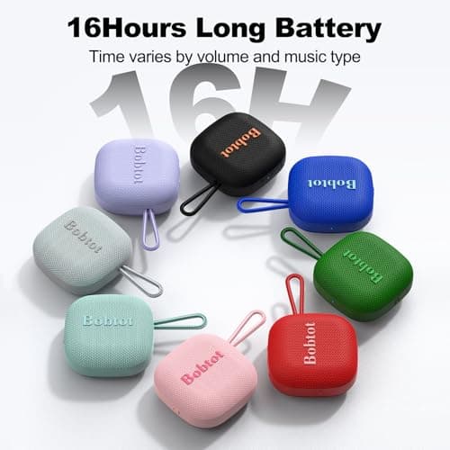 Bobtot Portable Bluetooth Speakers Wireless - IPX7 Waterproof Shower Speaker with 16 Hours Playtime, Loud Stereo Sound, TWS, Built-in Mic, Mini Size with Lanyard to Carry, Red - Thumbnail 3