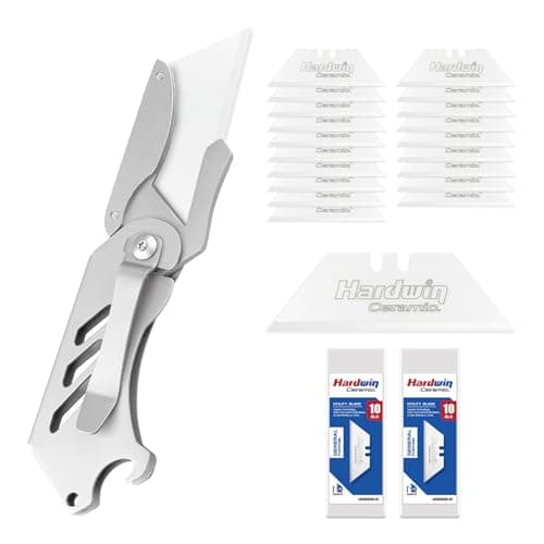 HARDWIN Premium Zirconia Ceramic Utility Knife Blades - 20Pack with Free Metal Holder, Rustproof for Craft & Precision Box Cutting