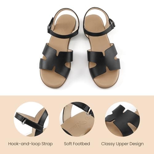 Athlefit Toddler Sandals Girls Dress Sandals Kids Open Toe Flat Ankle Strap School Daily Summer Shoes Black Size 13 Little Kid - Thumbnail 6