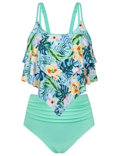 Arolina Tankini Swimsuits for Women Plus Size High Waisted Bikini Sets Tummy Control Bathing Suits （S-24W - Thumbnail 3