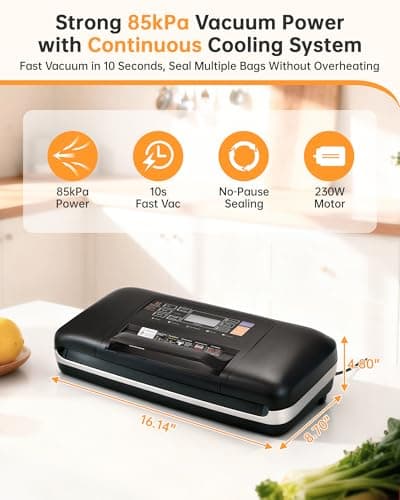 85kPa Heavy Duty Vacuum Sealer Machine, Commercial Grade Food Sealer with Double Seal, One-Hand Operation Handle, Built-in Cutter & Bag Storage, Moist/Dry Modes for Sous Vide, Meat & Meal Prep - Thumbnail 2