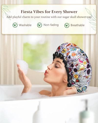 mikimini Shower Cap for Women Reusable Waterproof, Extra Large Hair Cap for Shower with Double Layers, Stylish Vibrant Designed Shower Bonnet for Long Thick Hair - Thumbnail 6