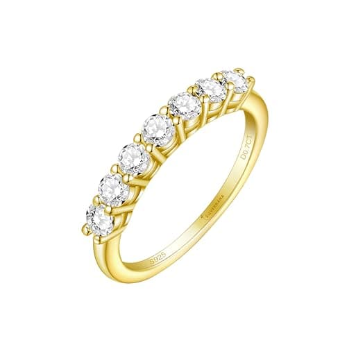 SILVERNANA 7-Stone Moissanite Wedding Band Women Half Eternity Ring 8.5 - Image 1