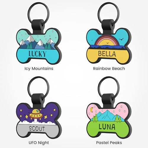 GiSUREY Silicone Dog Tags Personalized for Pets - Silent Dog Cat Name Tag with Deeply Engraved - Soft Pet ID Tags for Collars with Art Design Pattern (Bone) - Thumbnail 5
