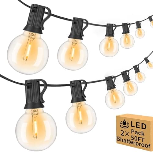 100ft Outdoor String Lights Waterproof/Connectable/Dimmable with 52 LED Shatterproof Bulbs,2-Pack 50ft UL Listed Globe G40 String Lights Outside Lighting for Patio Backyard Cafe Party Wedding Garden
