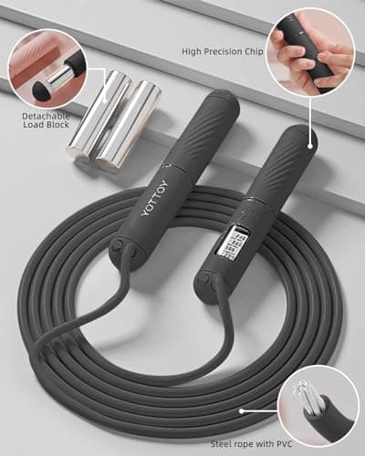 YOTTOY Cordless Jump Rope with Counter - Ropeless Rope 2 In 1 with Large Cordless Ball-Weighted Jump Rope for Women with LCD Display (Black) - Thumbnail 6