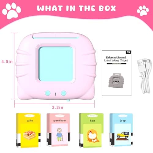 Toddler Talking Flash Cards for 1 2 3 4 5 Year Old Boys and Girls - Language Sensory Learning Device with 224 Sight Words - Montessori,Pocket Speech Therapy,Autism Toys,Christmas Birthday Gift - Pink - Thumbnail 6