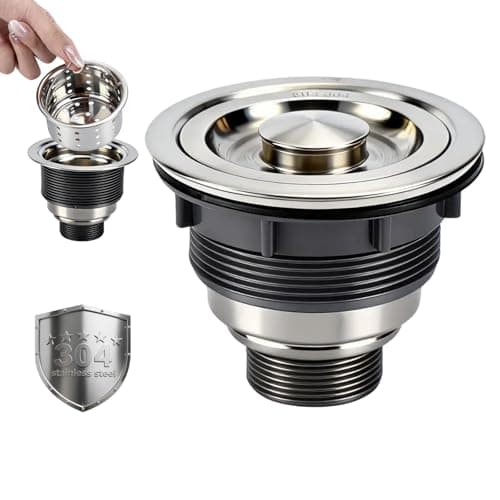 Kitchen Sink Drain Assembly, Stainless Steel Removable Deep Sink Strainer Basket, 3-1/2 Inch Sink Drain Stopper Plug, Sealing Lid