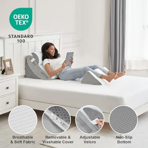 Hansleep Bed Wedge Pillow Set for After Surgery 4PCS, Post Surgery Pillow for Sleep Apnea and Acid Reflux Relief, Adjustable Reading Pillows Back Support with Memory Foam, White, 20" - Thumbnail 4