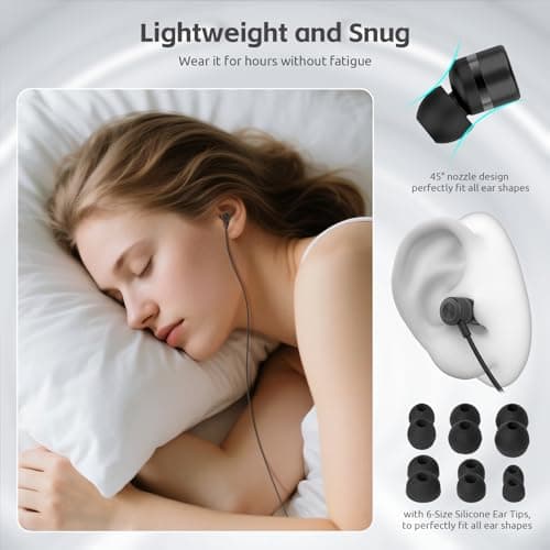 MORMOQUE EP-06 Wired Earbuds in-Ear Earphones,Build-in Microphone Noise Isolating Headphones,3.5mm Jack 4.9ft Long Cord Ear Buds,HD Bass Audio,with 6 Ear Tips,for Smartphones/Laptop/Computer Etc-Black - Thumbnail 6