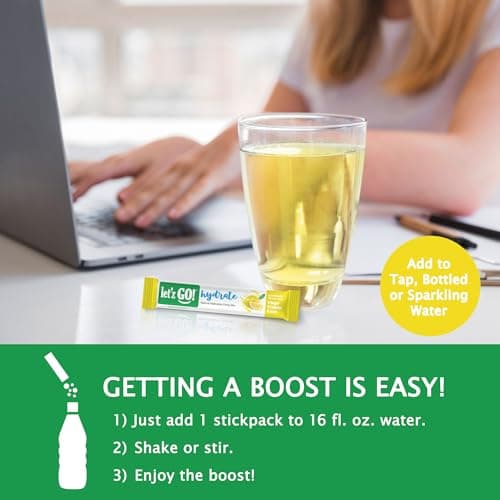 Let'z Go! Hydrate- Natural Hydration + Electrolyte Drink Mix- Hydration + Electrolytes + Antioxidant Powder Packets, Natural Flavors, Vitamins C + D | No Sugar | No Calories | (15 Count) Lemonade - Thumbnail 6