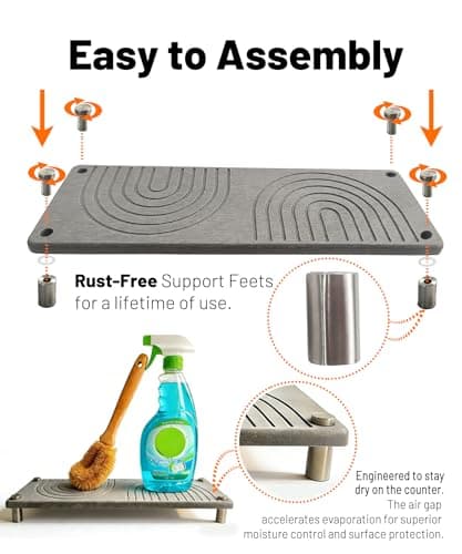 Diatomite Sink Tray - Zen Design Bathroom Counter Tray for Soap, Toothbrush & Skincare, Water Absorbing Stone Tray for Sink Fast Drying and Non-Slip (Gray) - Thumbnail 4