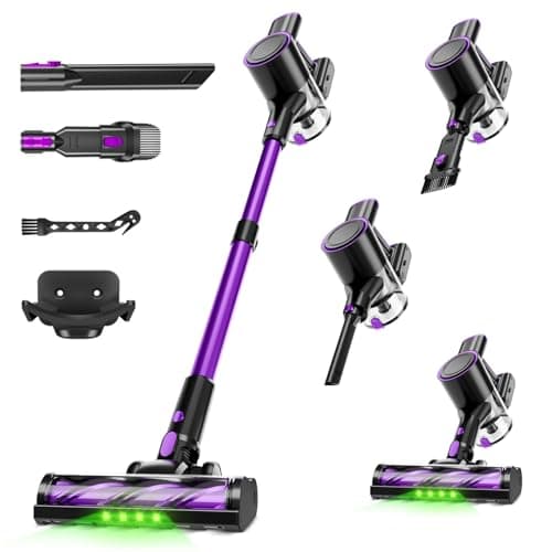 Honki Cordless Vacuum Cleaner, 500W/40Kpa Vacuum Cleaners for Home, Stick Vacuum Cordless with LED Display, Anti-Tangle & Wall Mount, 8 in 1 Lightweight Vacuum for Hard Floors Pet Hair(Purple) - Image 1