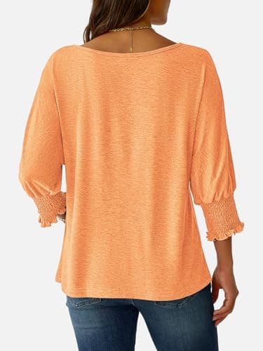 NORACORA Blouses for Women Dressy Casual 3/4 Length Sleeve Womens Tops with Smocked Cuffs Spring Summer Casual Shirts Grapefruit Orange T-481255-XS - Thumbnail 4