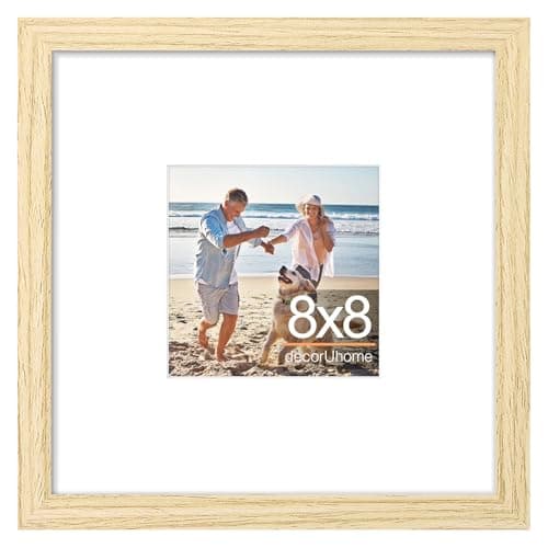 decorUhome 8x8 Picture Frame, Display Pictures 4x4 with Mat or 8x8 without Mat, Wall & Tabletop Display Photo Frame, Natural, 1 Pack