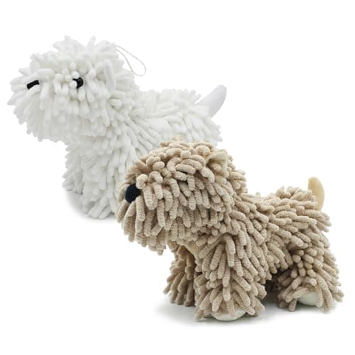 Cute Dog Chenille Hand Towel, 3D Puppy Hangable Fuzzy Ball Hand Towel Microfiber Super Soft Absorbent Bathroom & Kitchen Towels with Hanging Loop, Can Be Placed on the Sink Countertop (White & Khaki)