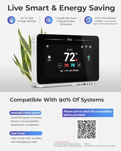 Vine Smart Thermostat for House with Nightlight, 4.3 Inches WiFi Thermostats for Home Compatible with Alexa and Google Assistant, 7day x 8period Programmable, C-Wire Required - Thumbnail 2