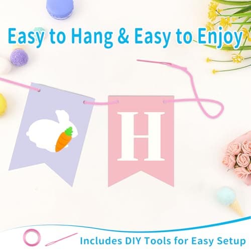 Oeyliz Easter Banners Happy Easter Garland Decorations Happy Easter Sign for Home Easter Party Decorations for Indoor Outdoor Spring Farmhouse Office Mantle Wall Decor - Thumbnail 6