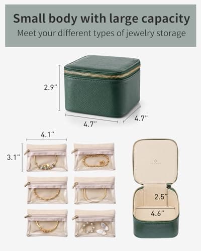 VLANDO Jewelry Travel Case,Travel Jewelry Organizer with Clear Velvet Jewelry Bags 6Pcs Zipper Pouch for Women Girl Christmas Wedding Gift-Green - Thumbnail 3