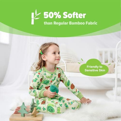 NewSeed So Soft Kids 2-Piece Viscose from Bamboo Outfit Set, Long Sleeve Top & Leggings, Cozy Base Layer for Boys & Girls (Caterpillar and Snails, 2T) - Thumbnail 2
