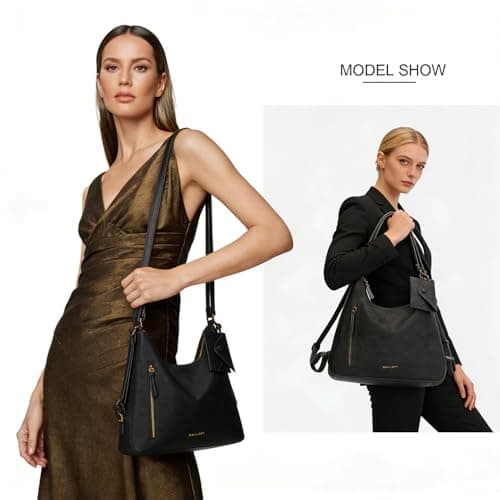 Women Hobo Bag Faux Leather Tote Handbags, Black - Thumbnail 6